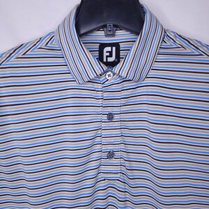 Footjoy Polo Shirt Mens Medium Striped Blue, White, Brown Golf
